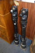 Pair of Cast Iron Fence Post with Horse Head Finia