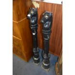 Pair of Cast Iron Fence Post with Horse Head Finia