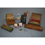 Tray Lot of Collectables; Dominoes, Camera, Inlaid