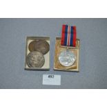 WWII Service Medal and Silver and Copper Victorian