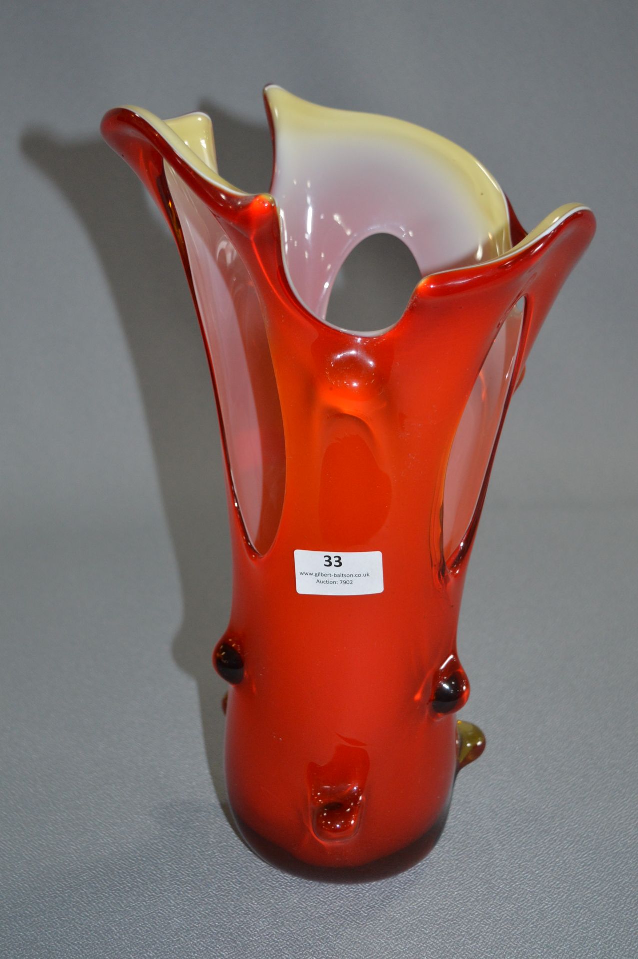 Large Red & White Glass Vase