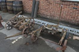Pair of Industrial Barrow Axles with Cast Iron Whe