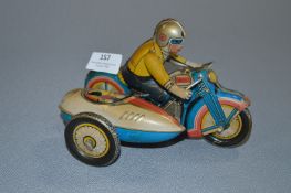 Tin Plate Lithograph Windup Motorcycle Sidecar