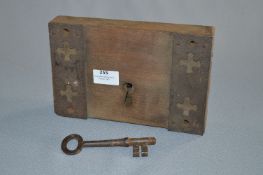 Large Metal Bound Oak Lock with Key