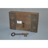 Large Metal Bound Oak Lock with Key