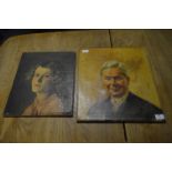 Pair of Oil Painted Portraits on Canvas - Lady and