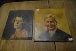 Pair of Oil Painted Portraits on Canvas - Lady and