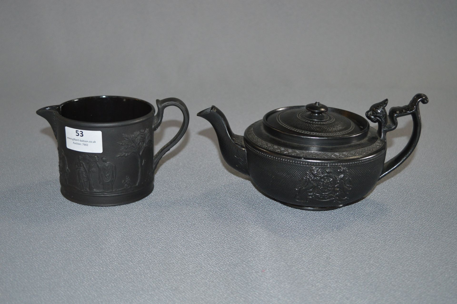 Black Basalt Teapot and a Wedgwood Jug