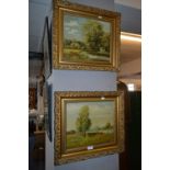 Two Gilt Framed Oil Paintings on Canvas - Country Scenes Signed A.F.G 1912