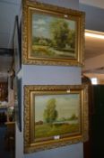 Two Gilt Framed Oil Paintings on Canvas - Country Scenes Signed A.F.G 1912