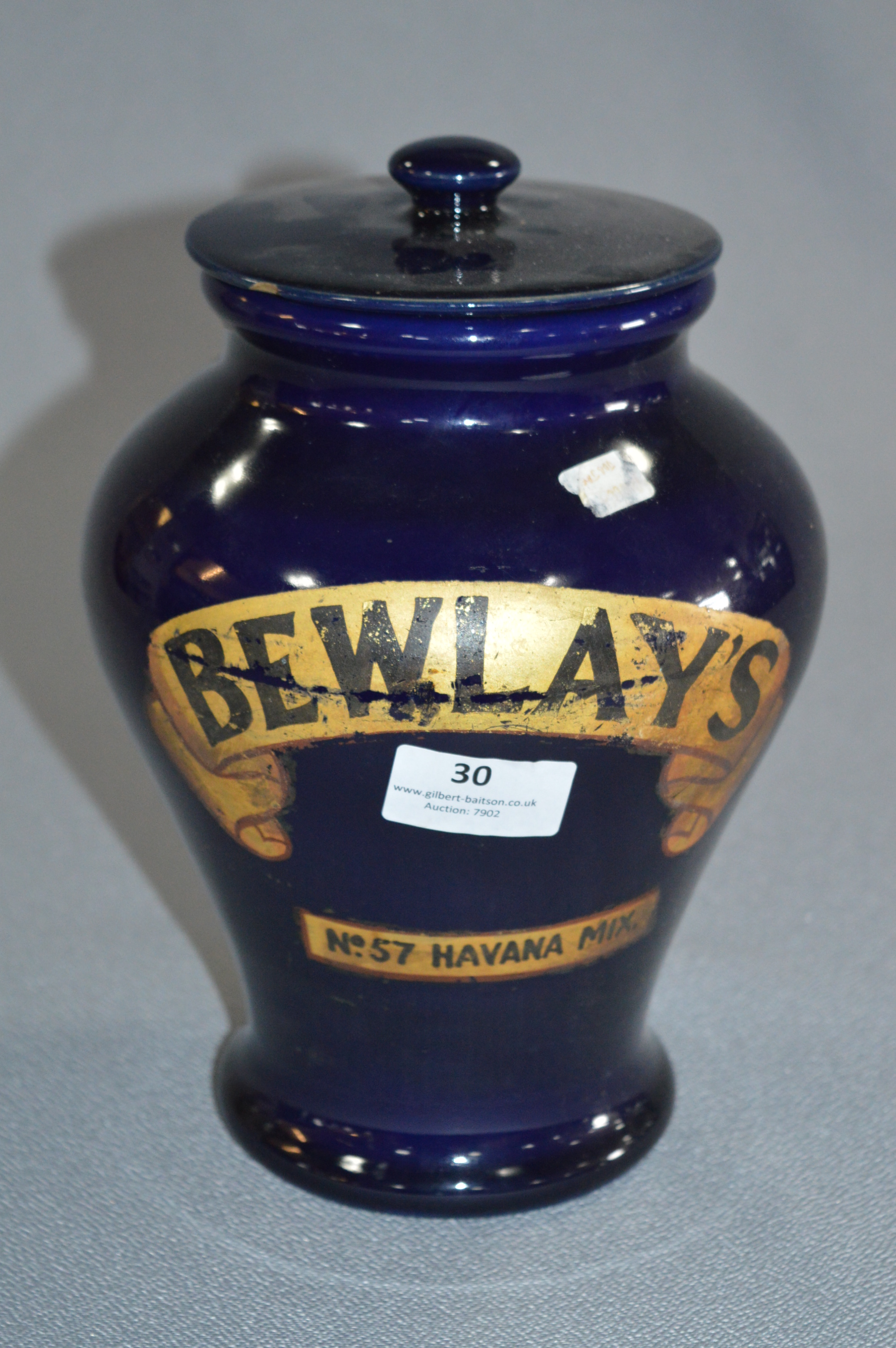 Blue Pottery Tobacco Jar - Bewlays No. 57 Havana M