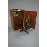 Baker's of London Mahogany Cased Brass Microscope