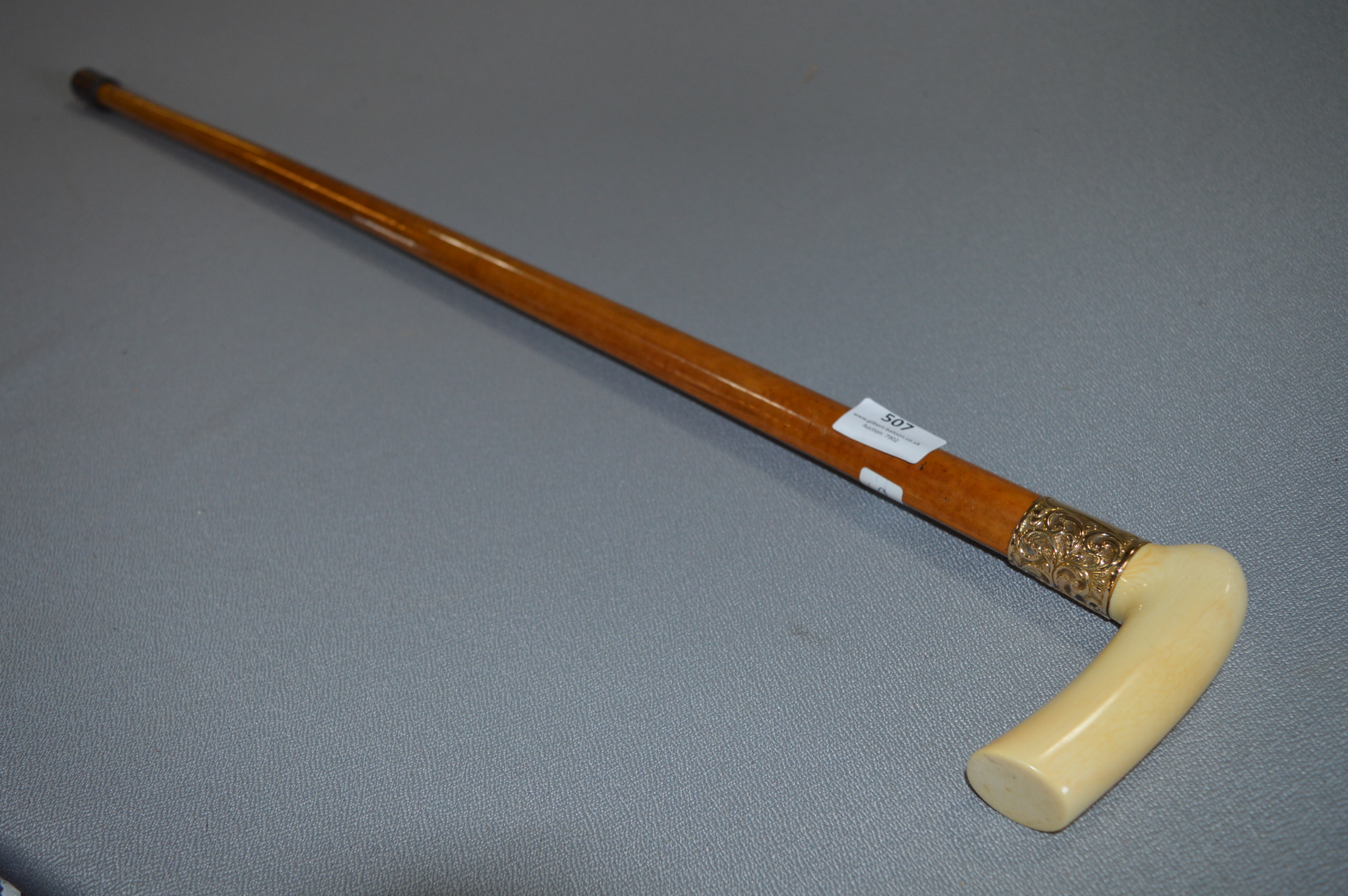Ivory Handled Walking Cane with 9cT Gold Band