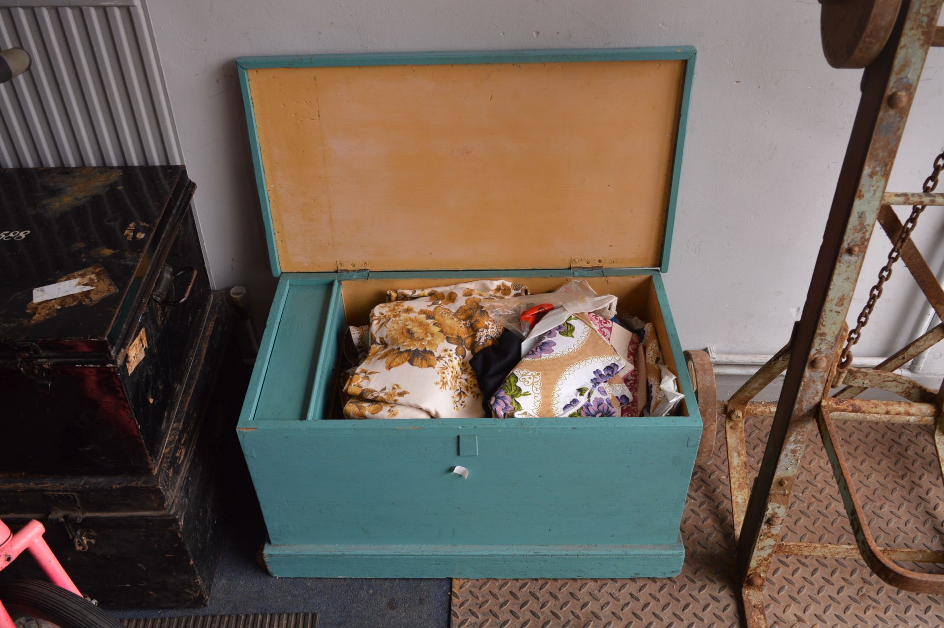 Pine Blanket Box and Contents of Vintage Materials - Image 2 of 2