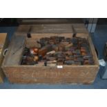 Oak Carpenters Box and Contents of Molding Planes