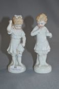 Pair of Pottery Figurines - Boy & Girl