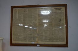 Framed Hull Advertiser Newspaper August 28th 1819