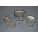 Two Silver Topped Cut Glass Jars, Silver Rimmed Bo