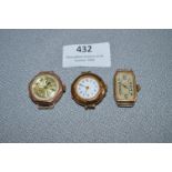 Three 9cT Gold Wristwatches (For Repair)