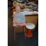 1960's Kader Doll with High Chair and Stool