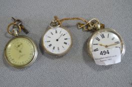 Two Silver and One Chrome Pocket Watches
