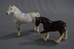 Two Beswick Figurines - Dapple Grey Welsh Horse and a Small Shire Horse
