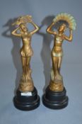 Pair of Art Deco Spelter Figurines - Dancing Ladies