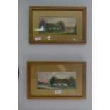 Pair of Framed Watercolours - Country Cottage Scen