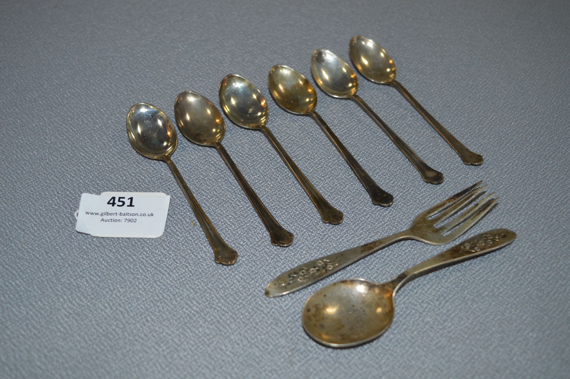 Set of Six Silver Spoons and a Fork - Approx 82g