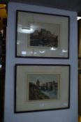 Pair of Hand Coloured Engravings - Town River Scen