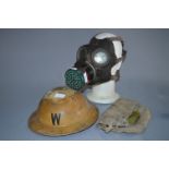 WWII Wardens Hat and Gas Mask