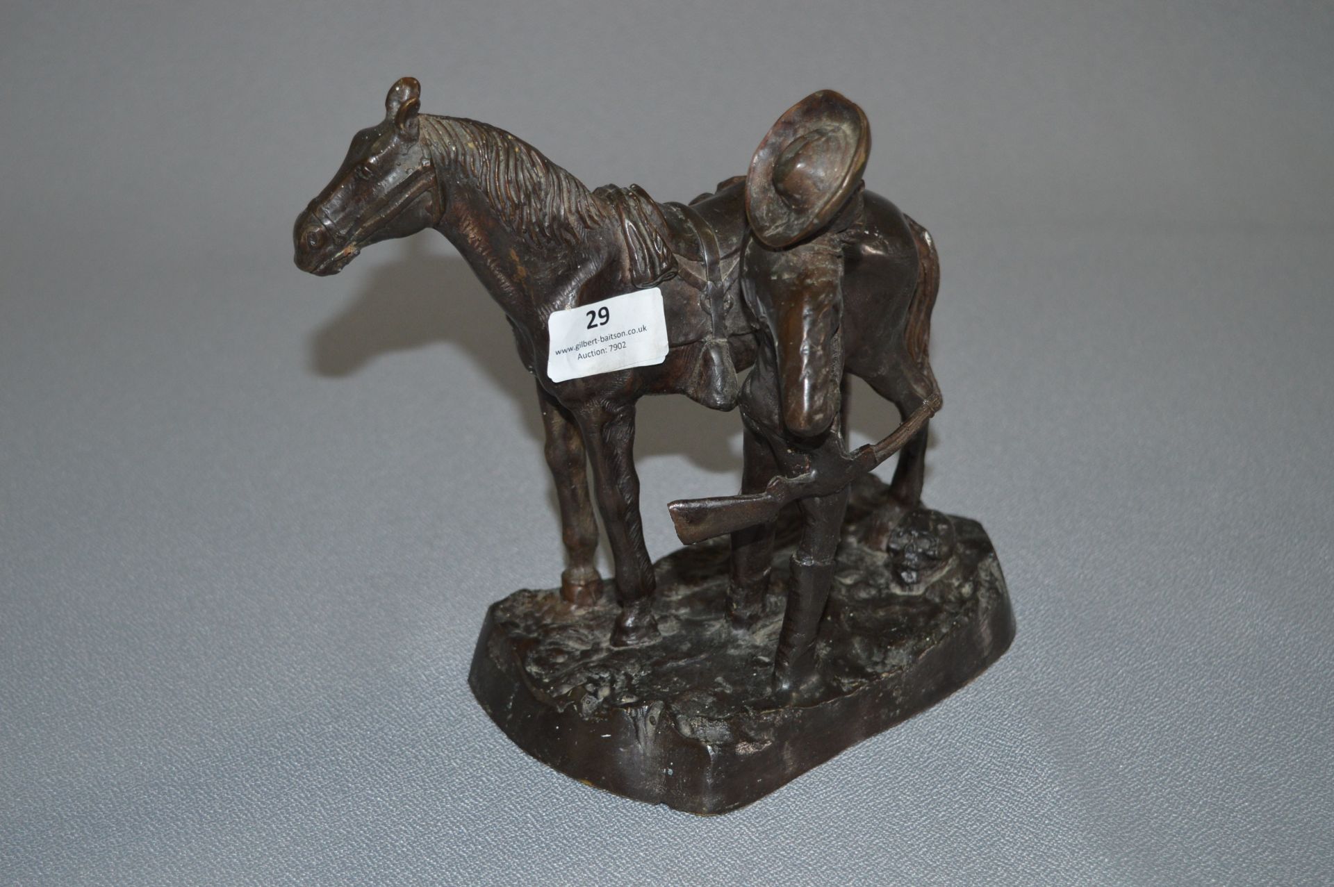 Bronze Effect Figurine - Prairie Cowboy & Horse
