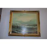 Gilt Framed Oil on Canvas - Coastal Scene Signed R