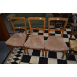 Set of Thee Victorian Oak Dining Chairs with Uphol