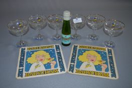 Set of Six Babycham Glasses, Coaster and Bottle