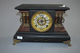 Wooden, Black Slate & Marble Effect Mantel Clock