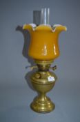 Brass Oil Lamp with Shade and Flute