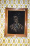 Oak Framed Painting on Velvet - Eastern Lady