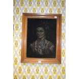 Oak Framed Painting on Velvet - Eastern Lady