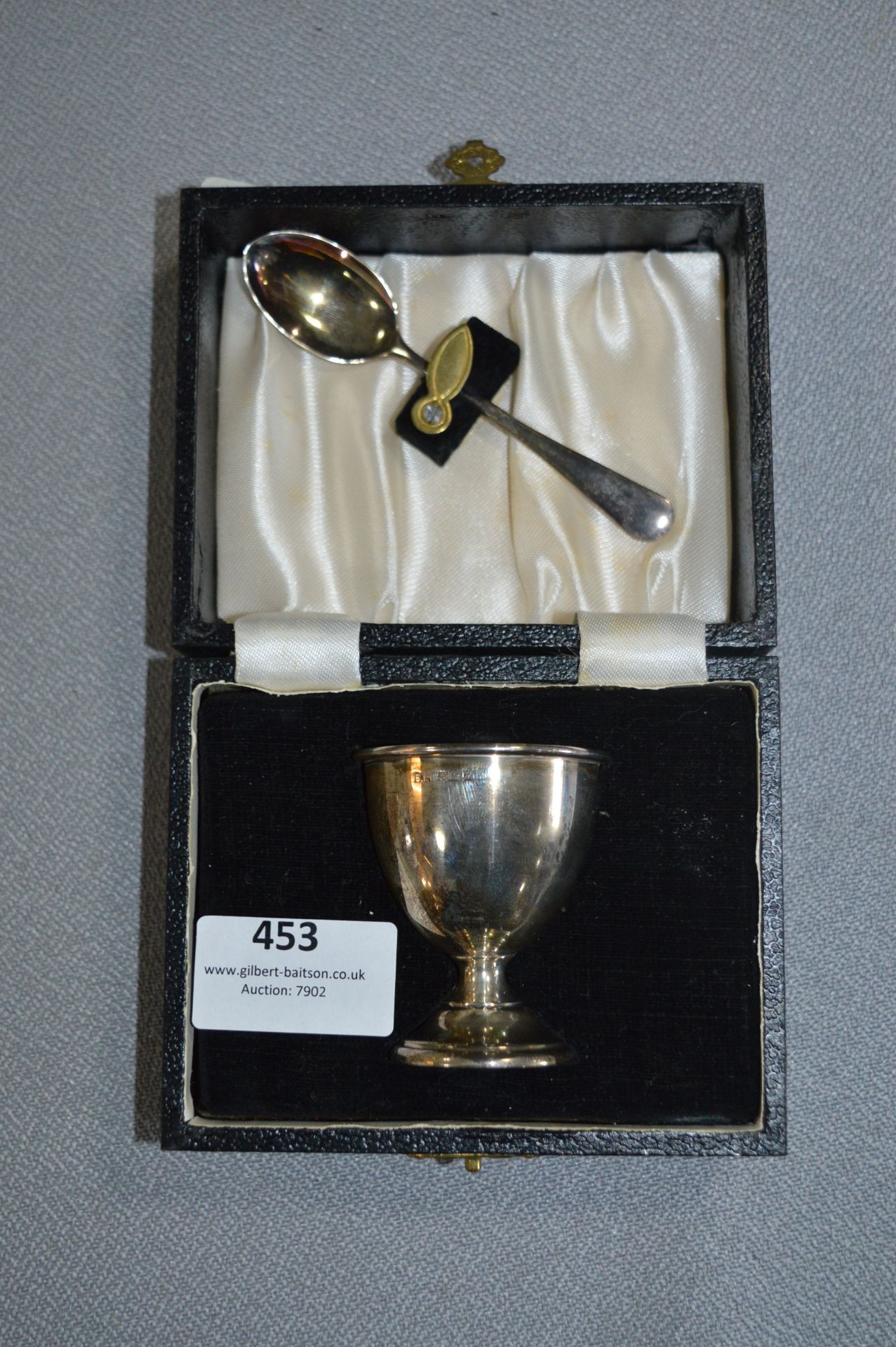 Cased Silver Egg Cup and Spoon Set - Birmingham 19