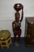 African Carved Wood 4ft Figurine - Lady Water Carr