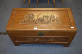 Camphor Wood Blanket Chest with Chinese Carved Pan
