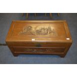 Camphor Wood Blanket Chest with Chinese Carved Pan