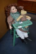 Wicker Dolls Highchair with Pot Doll and teddy