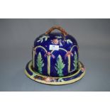 Large Majolica Cheese Dome and Dish with Leaf and