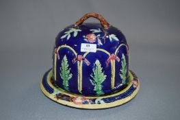 Large Majolica Cheese Dome and Dish with Leaf and