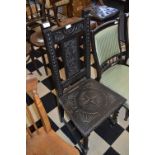 Carved Ebonised Oak Dining Chair with Barley Twist