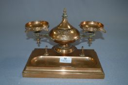 Decorative Brass Ink Stand with Pen Tray