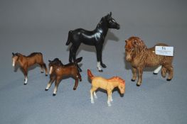 Four Beswick Foals and a Sylvac Pony