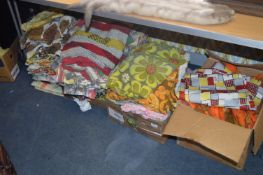 Large Quantity of 1950's Bark Cloth and Printed Curtain Materials